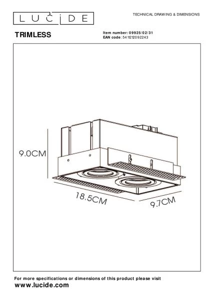 Lucide TRIMLESS - Spot encastrable - 2xGU10 - Blanc - TECHNISCH